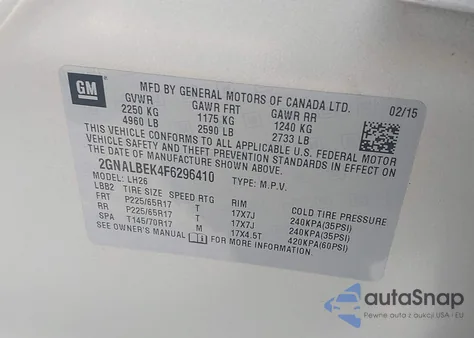 2015 Chevrolet Equinox 1Lt from USA, damaged, VIN 2GNALBEK4F6296410